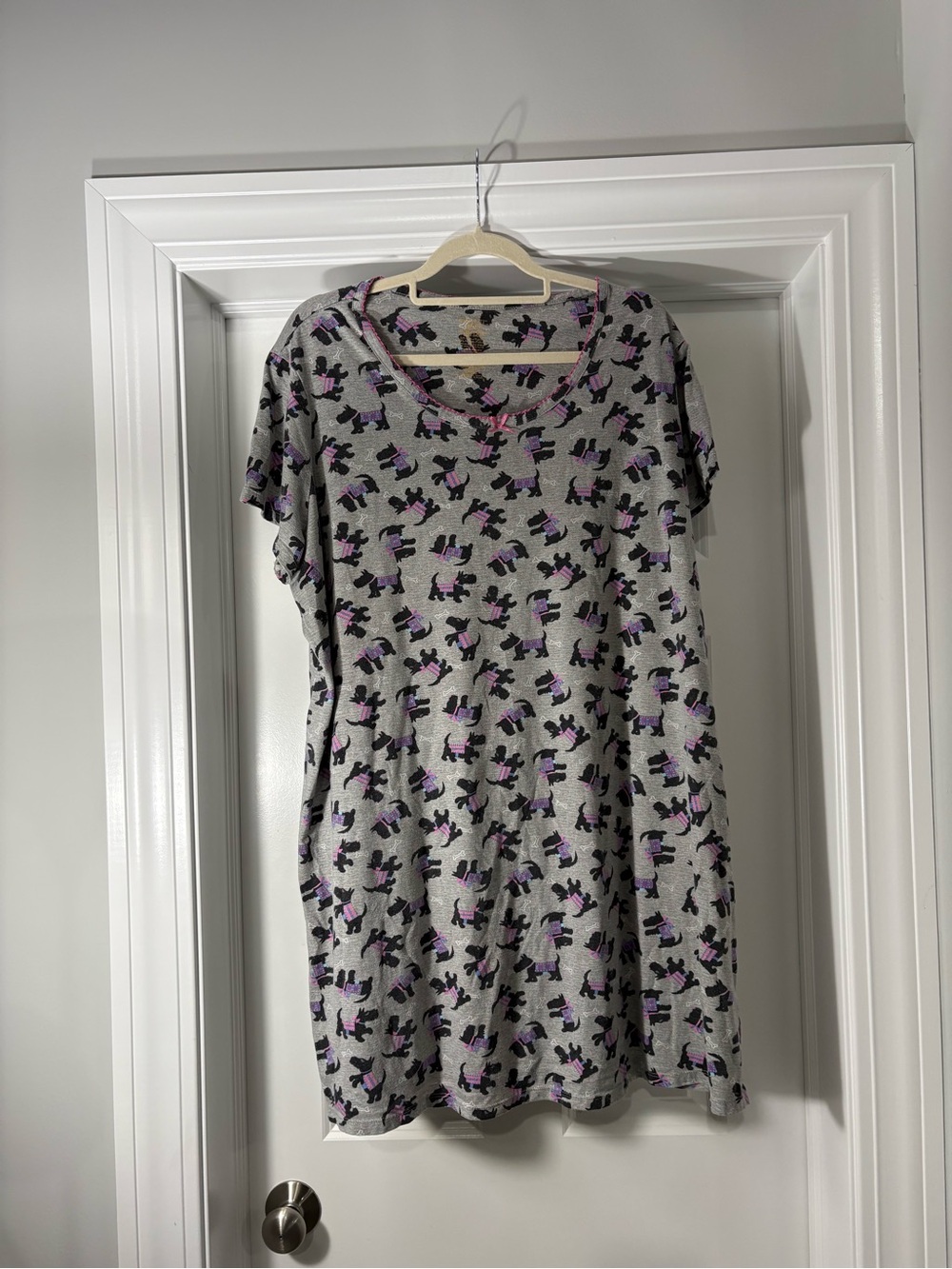 Simply Basic Women's Gray Sleep Dress with Black and Lavender Print